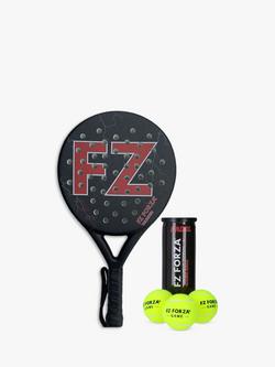 Forza Thunder Padel Ball Racket and 1 Tube of 3 Game Balls Set, Black/Red, Black/Red