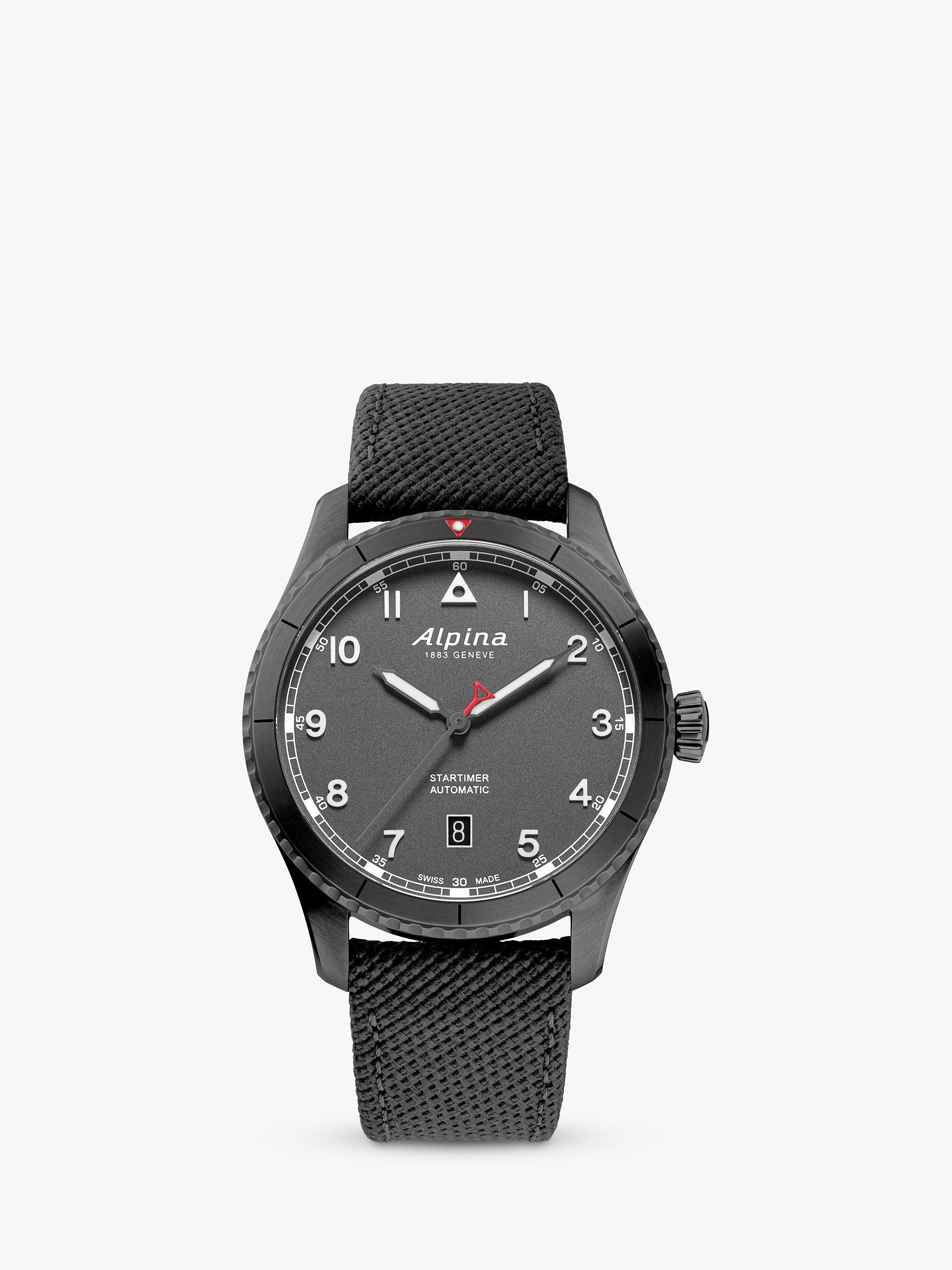 Product image 1 of 4, which shows Alpina AL-525G4TS26 Men's Startimer Pilot Automatic Leather Strap Watch, Grey