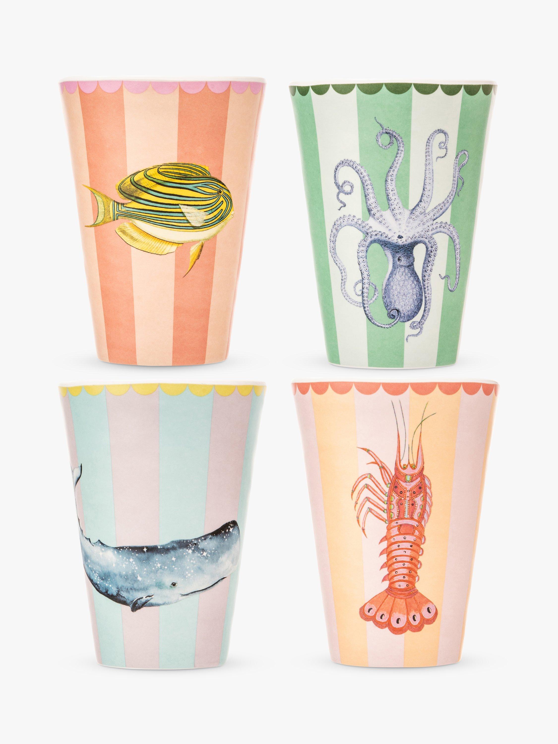 Yvonne Ellen Sealife Melamine Picnic Cup, Set of 4, 550ml, Assorted