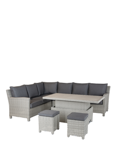 KETTLER Palma Signature 7-Seater Standard Corner Garden Lounging/Dining Set with Slatted Top High/Low Table, White Wash/Grey Taupe