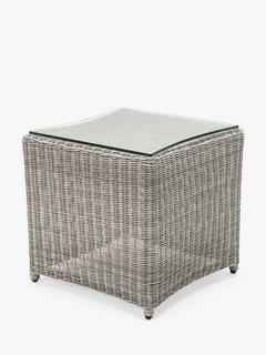 KETTLER Palma Glass Top Square Garden Side Table, White Wash