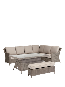 KETTLER Charlbury Signature 8-Seater Corner Garden Lounging/Dining Set with Glass Top High/Low Table, Natural, Natural