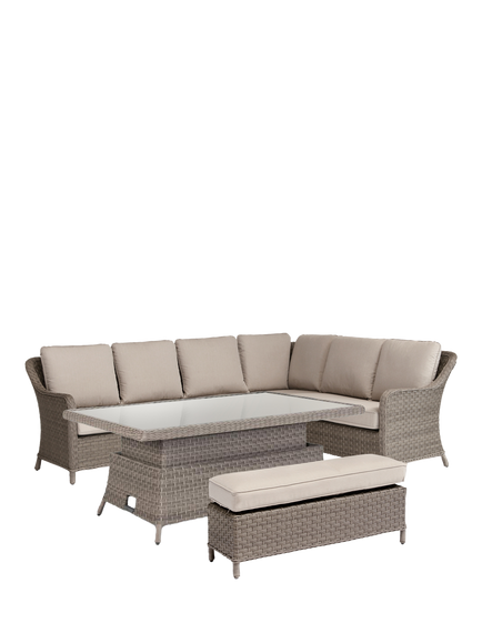 KETTLER Charlbury Signature 8-Seater Corner Garden Lounging/Dining Set with Glass Top High/Low Table, Natural, Natural