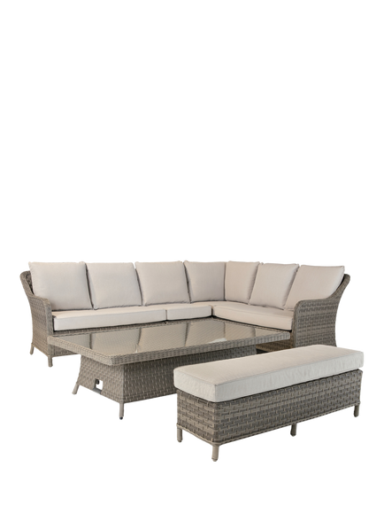 KETTLER Charlbury Signature 8-Seater Corner Garden Lounging/Dining Set with Glass Top High/Low Table, Natural - view 2, Natural