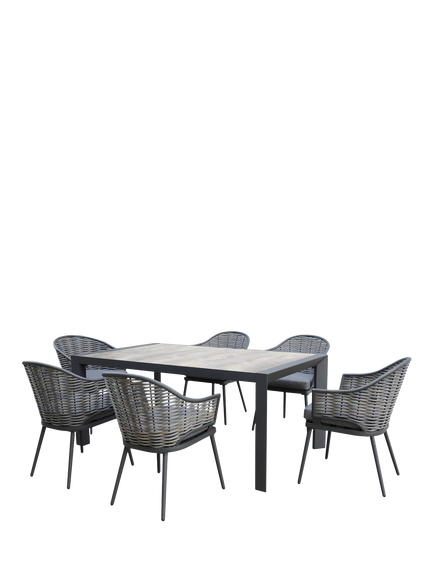 KETTLER Malo 6-Seater Garden Dining Table & Chairs Set, Grey, Grey