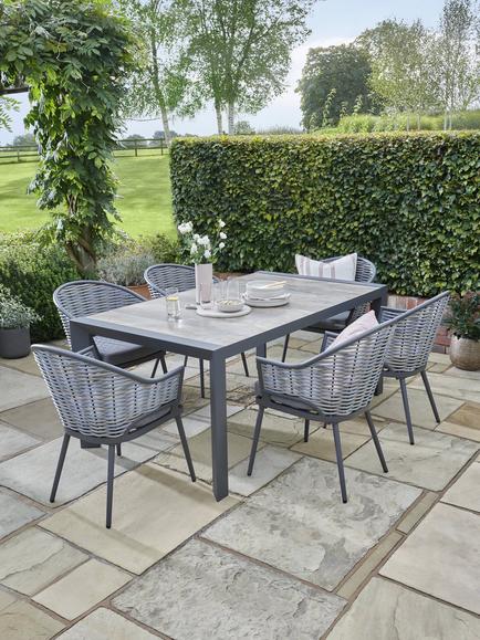 KETTLER Malo 6-Seater Garden Dining Table & Chairs Set, Grey - view 2, Grey