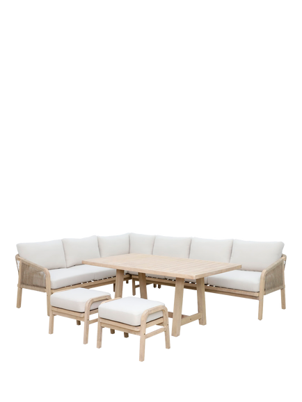 KETTLER Cora 6-Seater Corner Garden Lounging Set, FSC-Certified (Acacia Wood), Smoke White, Smoke White