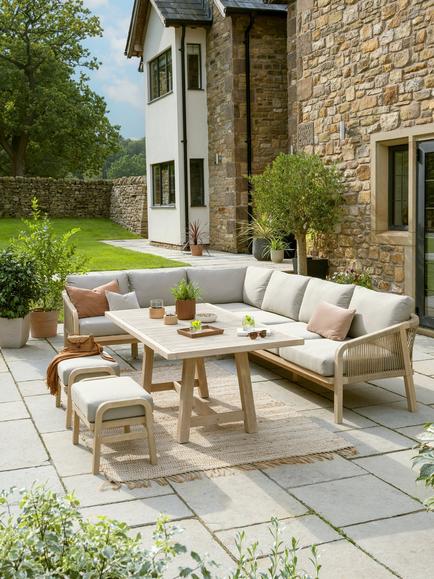 KETTLER Cora 6-Seater Corner Garden Lounging Set, FSC-Certified (Acacia Wood), Smoke White - view 2, Smoke White