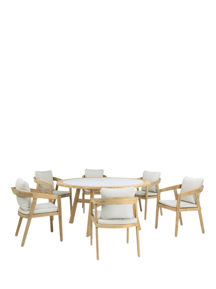 KETTLER Kubu 6-Seater Round Garden Dining Table & Chairs Set, FSC-Certified (Teak Wood), Natural/White, Natural/White