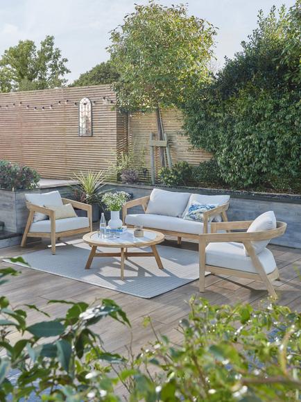 KETTLER Kubu 4-Seater Garden Lounging Set, FSC-Certified (Teak Wood), Natural/White - view 2, Natural/White