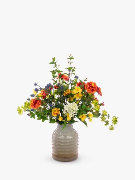 Floralsilk Artificial Rose, Lilac & Marigold in Ceramic Vase, H70cm, Multi, Multi