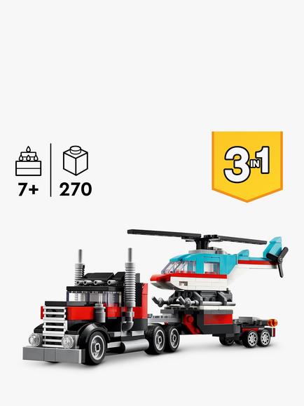 LEGO Creator 3in1 Flatbed Truck with Helicopter Toy 31146 - view 2, Multi