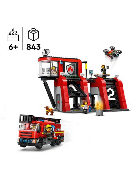 LEGO City Fire Station with Fire Engine Toy Playset 60414 - view 2, Multi