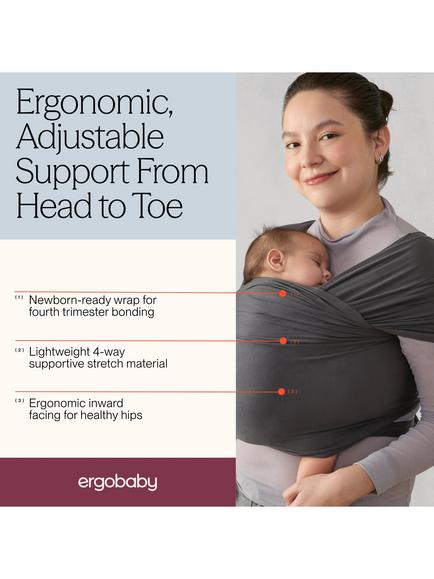 Ergobaby Aura Baby Carrier Wrap - view 2, Soft Black