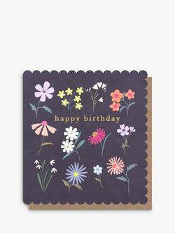 Caroline Gardner Navy Floral Sprigs Birthday Card, Multi