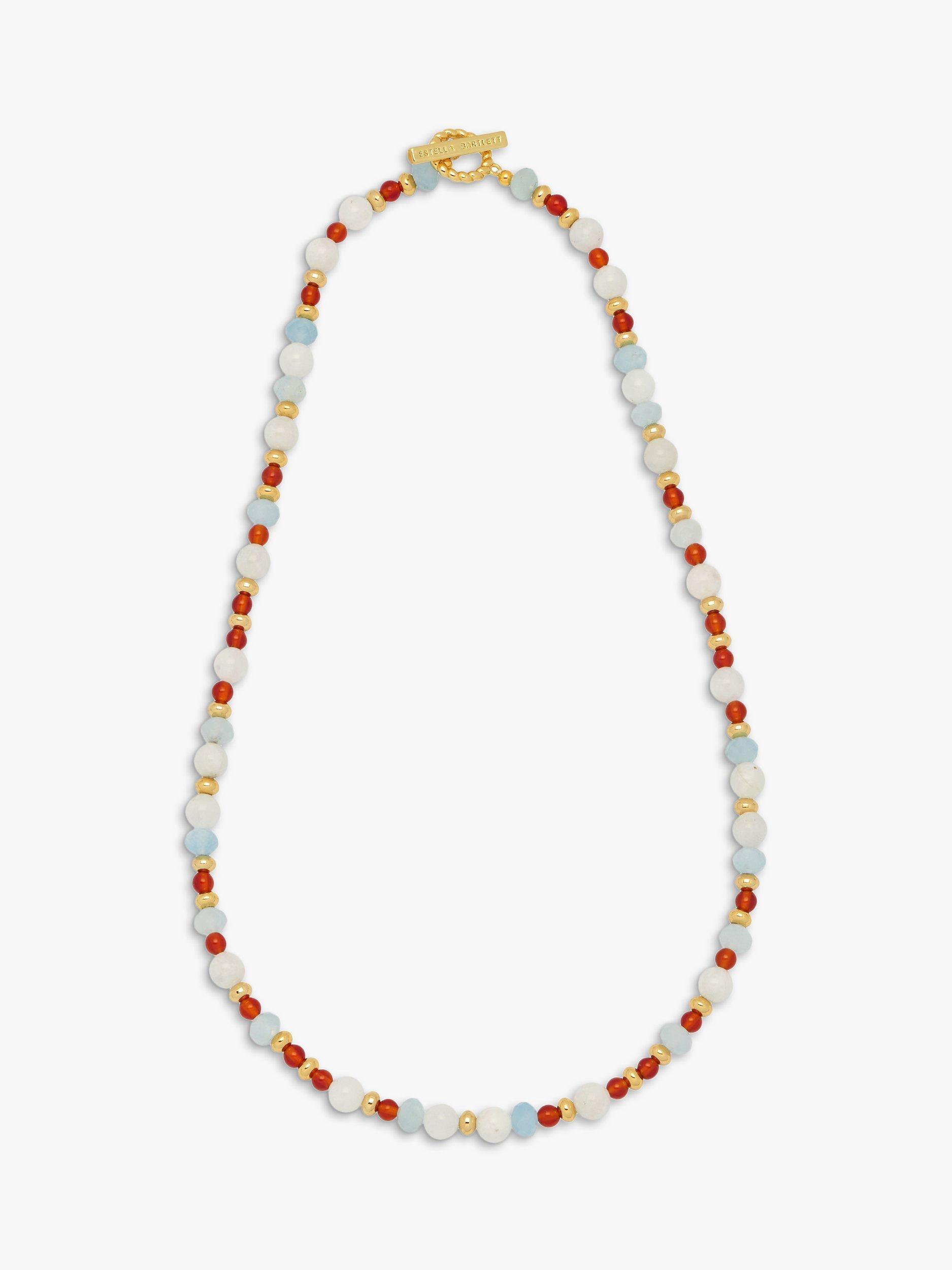 Estella Bartlett Moonstone And Agate T-Bar Necklace, Gold/Multi
