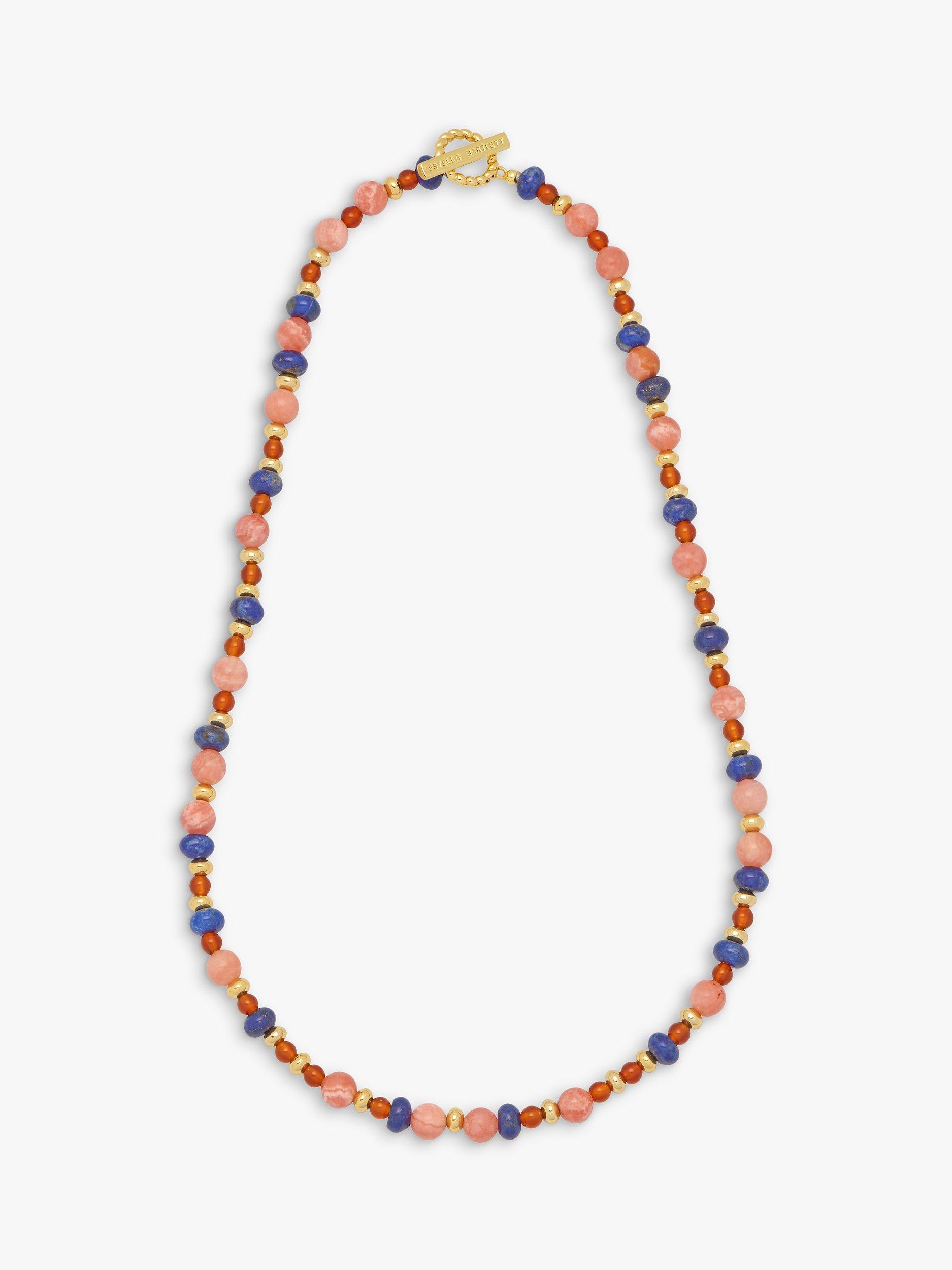 Estella Bartlett Lapis And Agate T-Bar Necklace, Gold/Multi