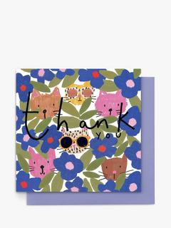 Stop the Clock Design Cats & Flowers Thank You Card