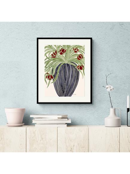 John Lewis La Poire 'May Tulips' Framed Print & Mount, Black/Green - view 2, Black/Green