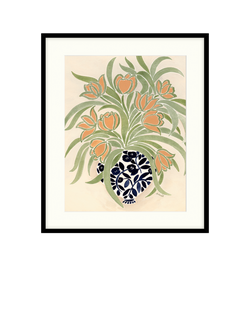 John Lewis La Poire 'Apricot Tulips' Framed Print & Mount, 62 x 52cm, Green/Orange, Green/Orange