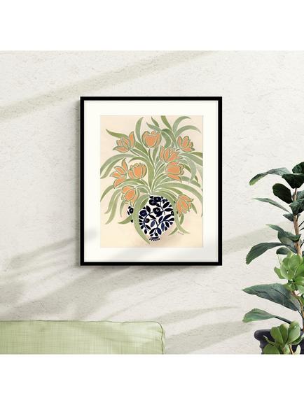 John Lewis La Poire 'Apricot Tulips' Framed Print & Mount, Green/Orange - view 2, Green/Orange