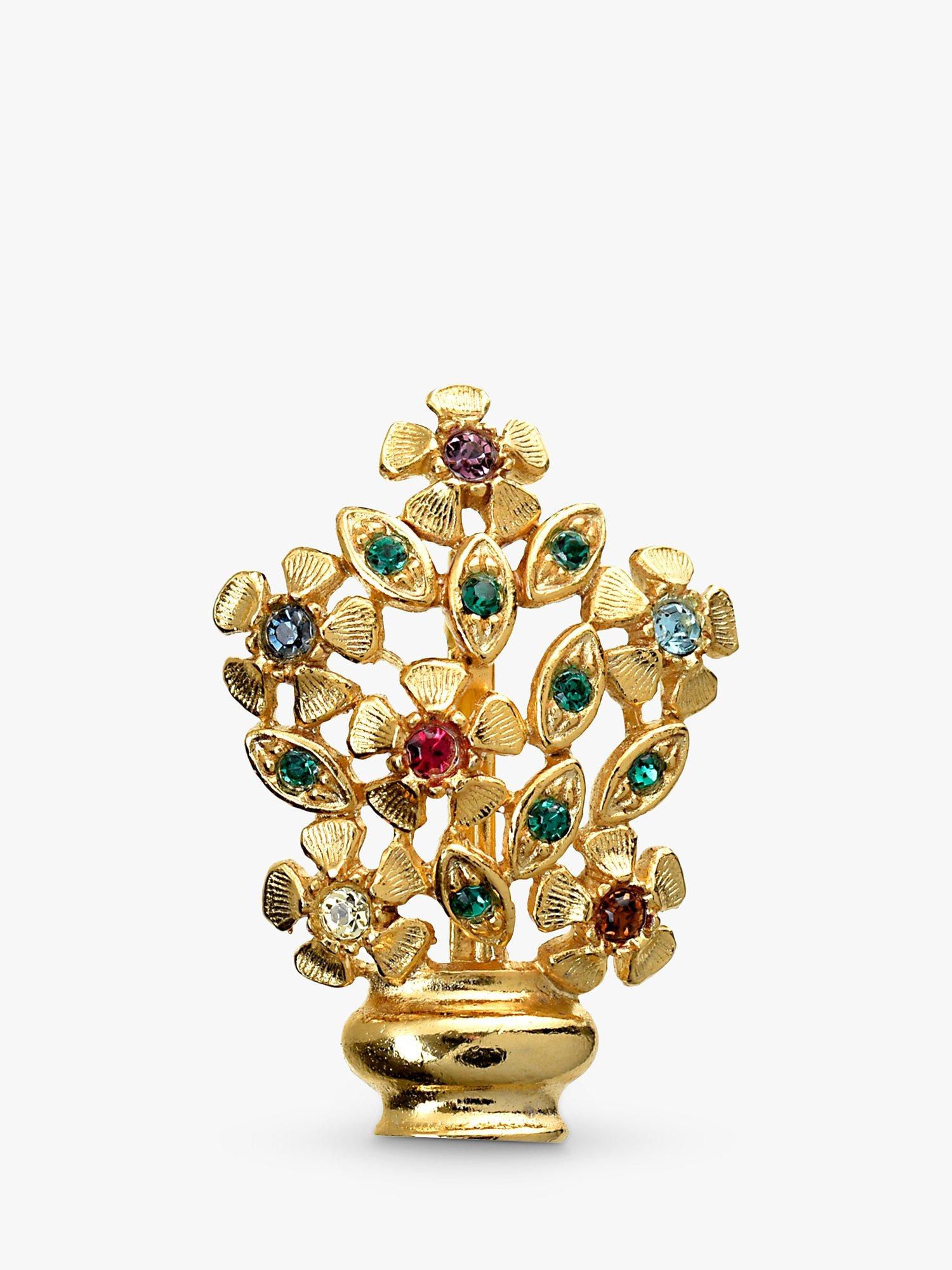 Product image 1 of 2, which shows Eclectica Pre-Loved 18ct Gold Plated Swarovski Crystal Flowers Brooch, Dated Circa 1980's, Multi
