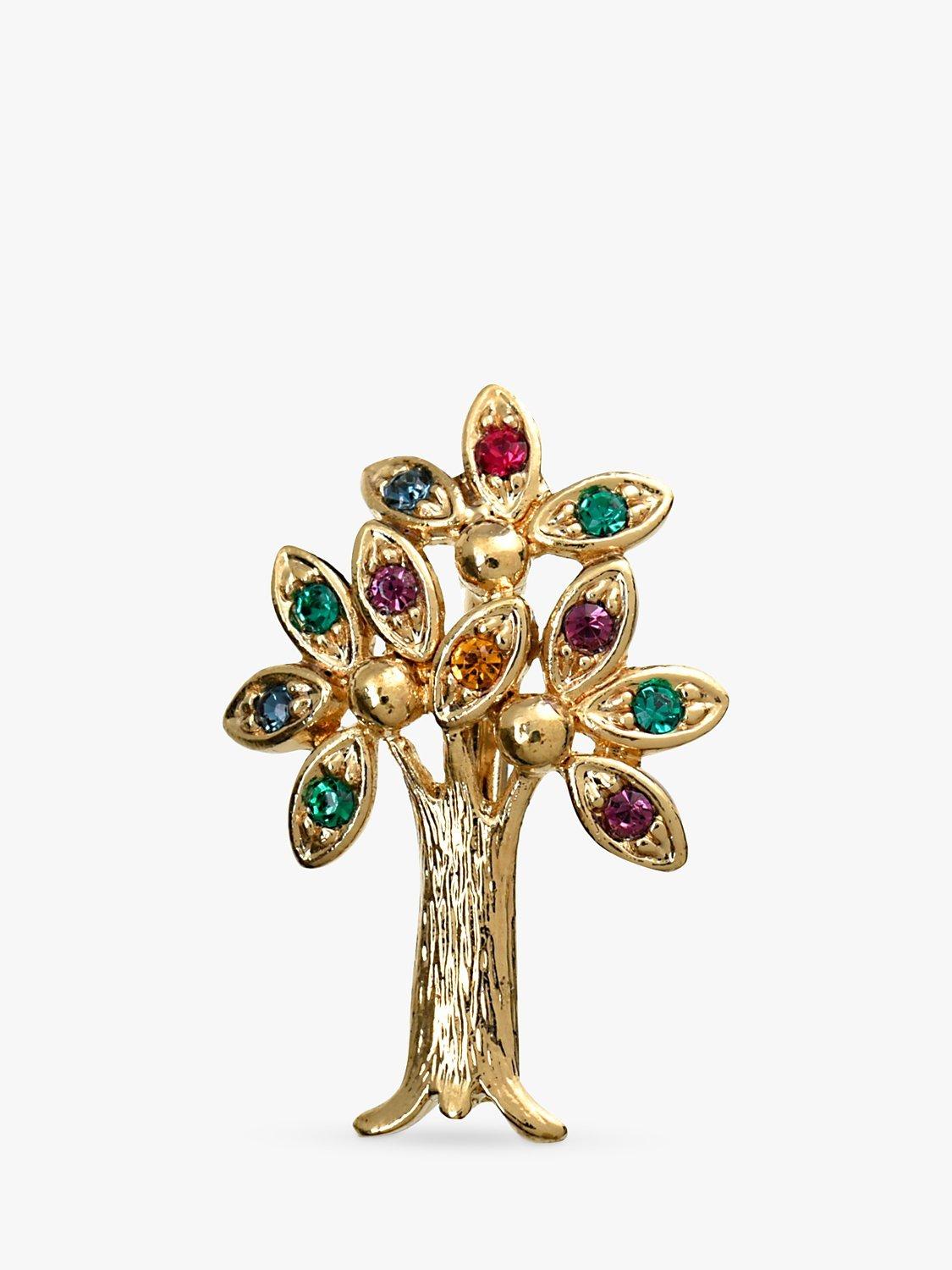 Product image 1 of 2, which shows Eclectica Pre-Loved 18ct Gold Plated Swarovski Crystal Tree Brooch, Dated Circa 1980s, Multi