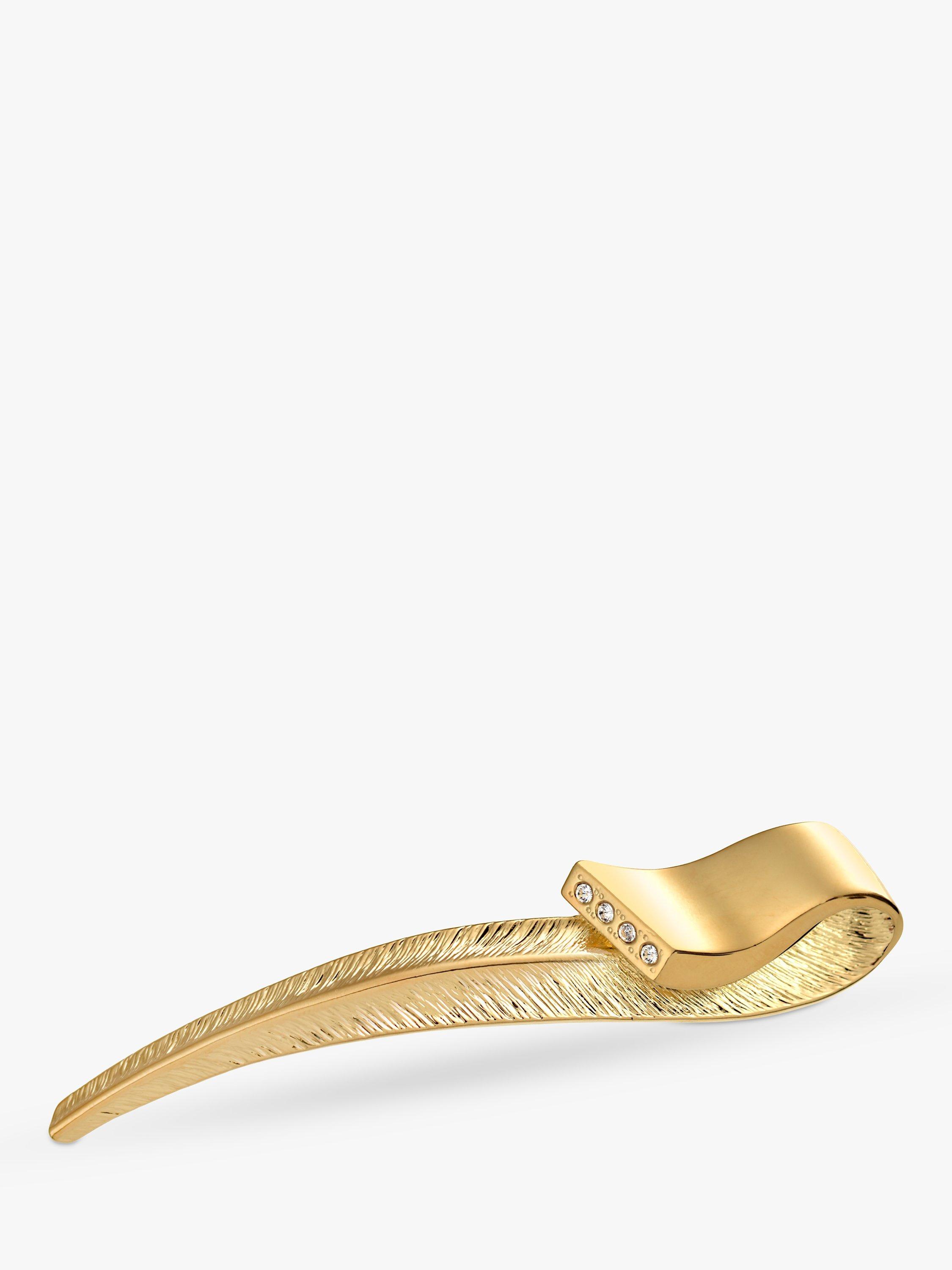 Product image 1 of 2, which shows Eclectica Pre-Loved 18ct Gold Plated Swarovski Crystal Curled Feather Brooch, Dated Circa 1980's, Gold