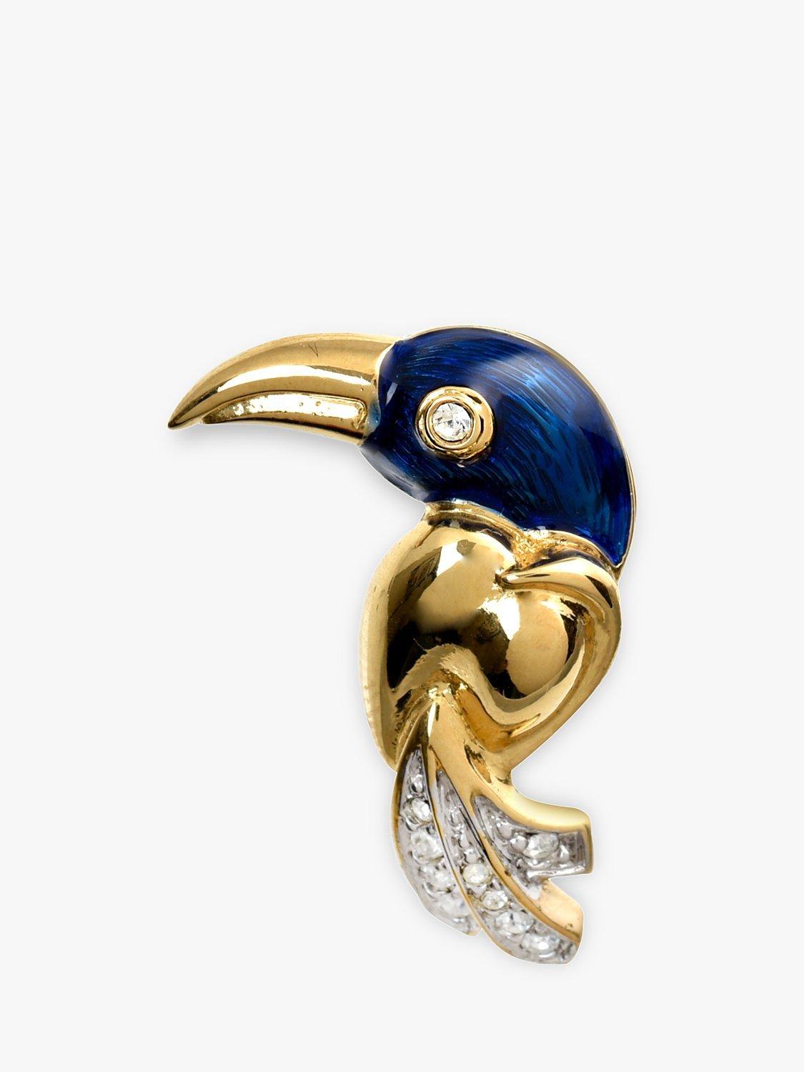 Product image 1 of 2, which shows Eclectica Pre-Loved Cabouchon 22ct Gold Plated Swarovski Crystal Toucan Brooch, Dated Circa 1980's, Blue/Multi