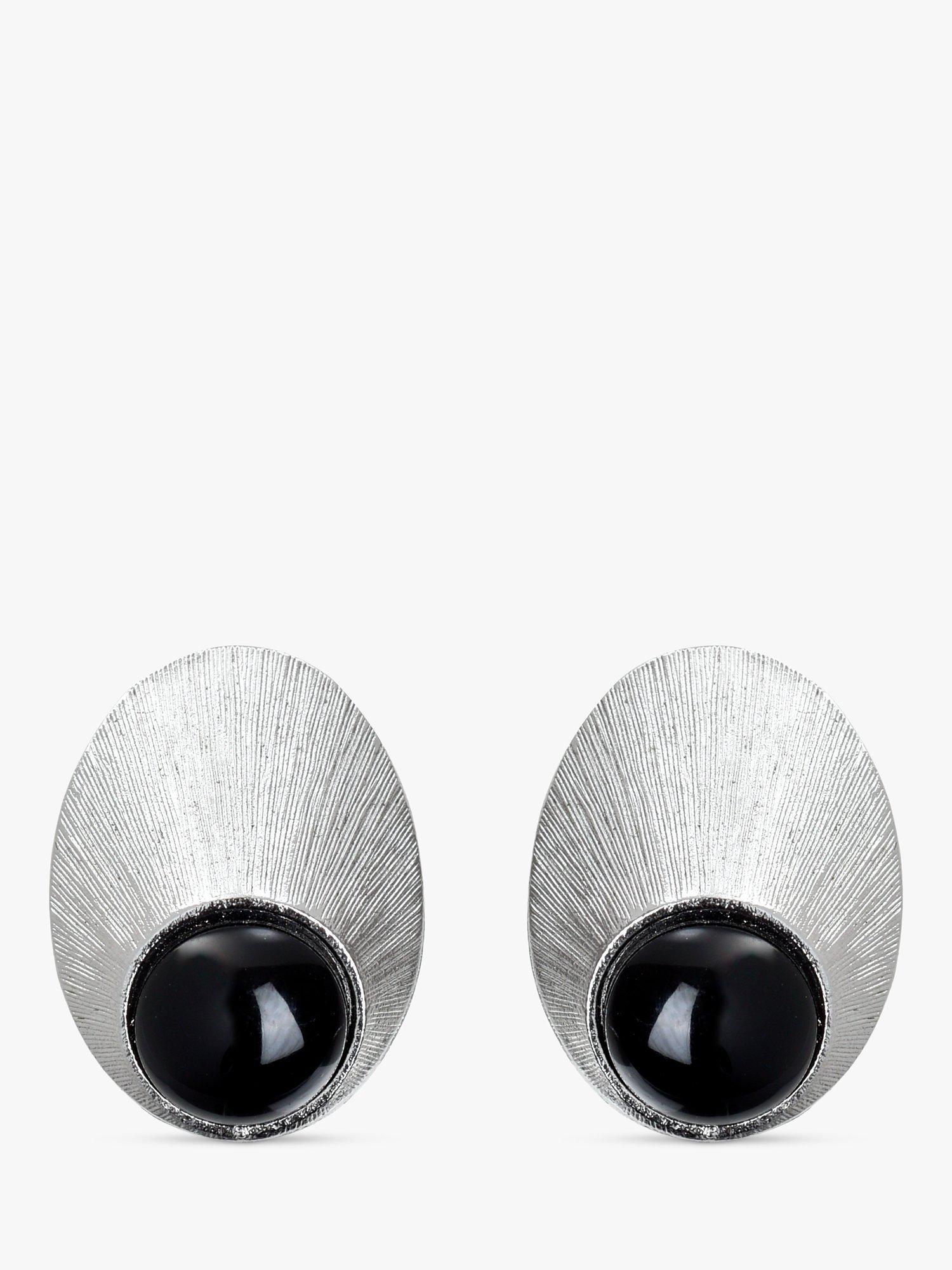 Product image 1 of 2, which shows Eclectica Pre-Loved Cabouchon Resin Clip-On Earrings, Silver/Black