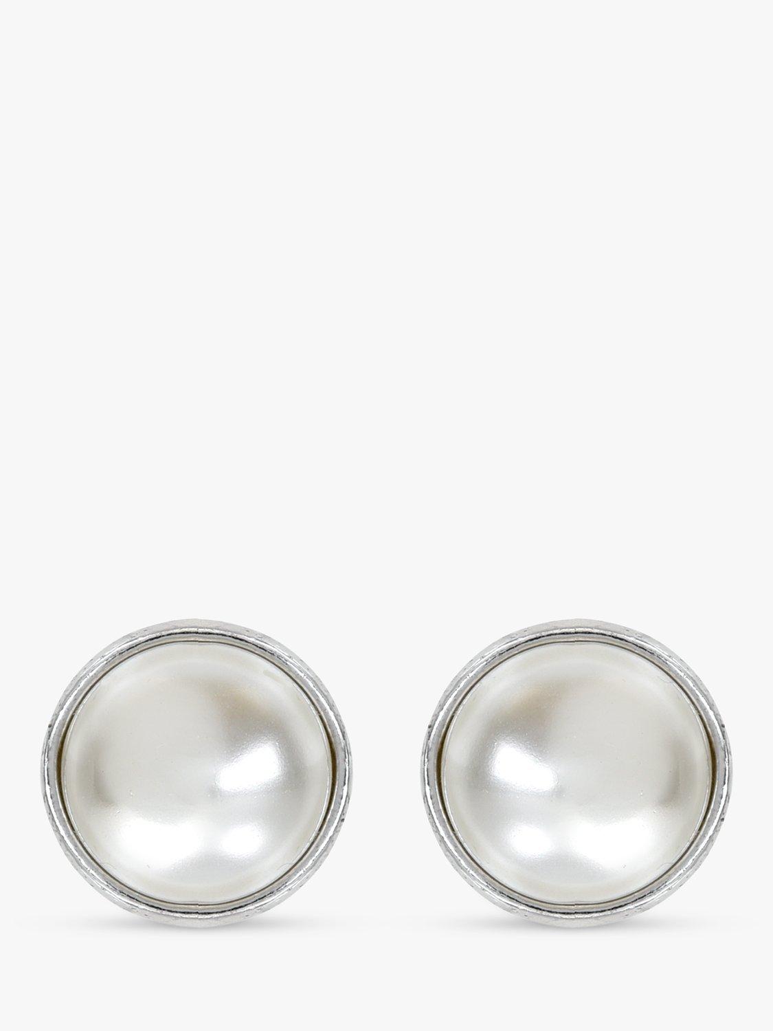 Product image 1 of 2, which shows Eclectica Pre-Loved Cabouchon Faux Pearl Clip-On Earrings, Silver