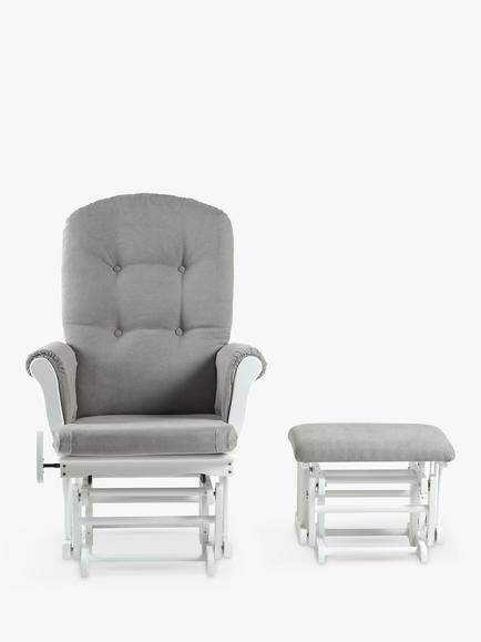 Kub Kielder Glider Nursing Chair and Footstool - view 2, Light Grey/White Frame