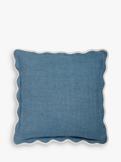 John Lewis Scalloped Linen Cushion, Lake