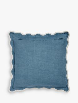 John Lewis Scalloped Linen Cushion - view 2, Lake