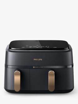 Philips 3000 Series NA352/00 Rapid Air Technology Dual Basket Air Fryer, 9L, Charcoal Grey/Copper, Charcoal Grey/Copper