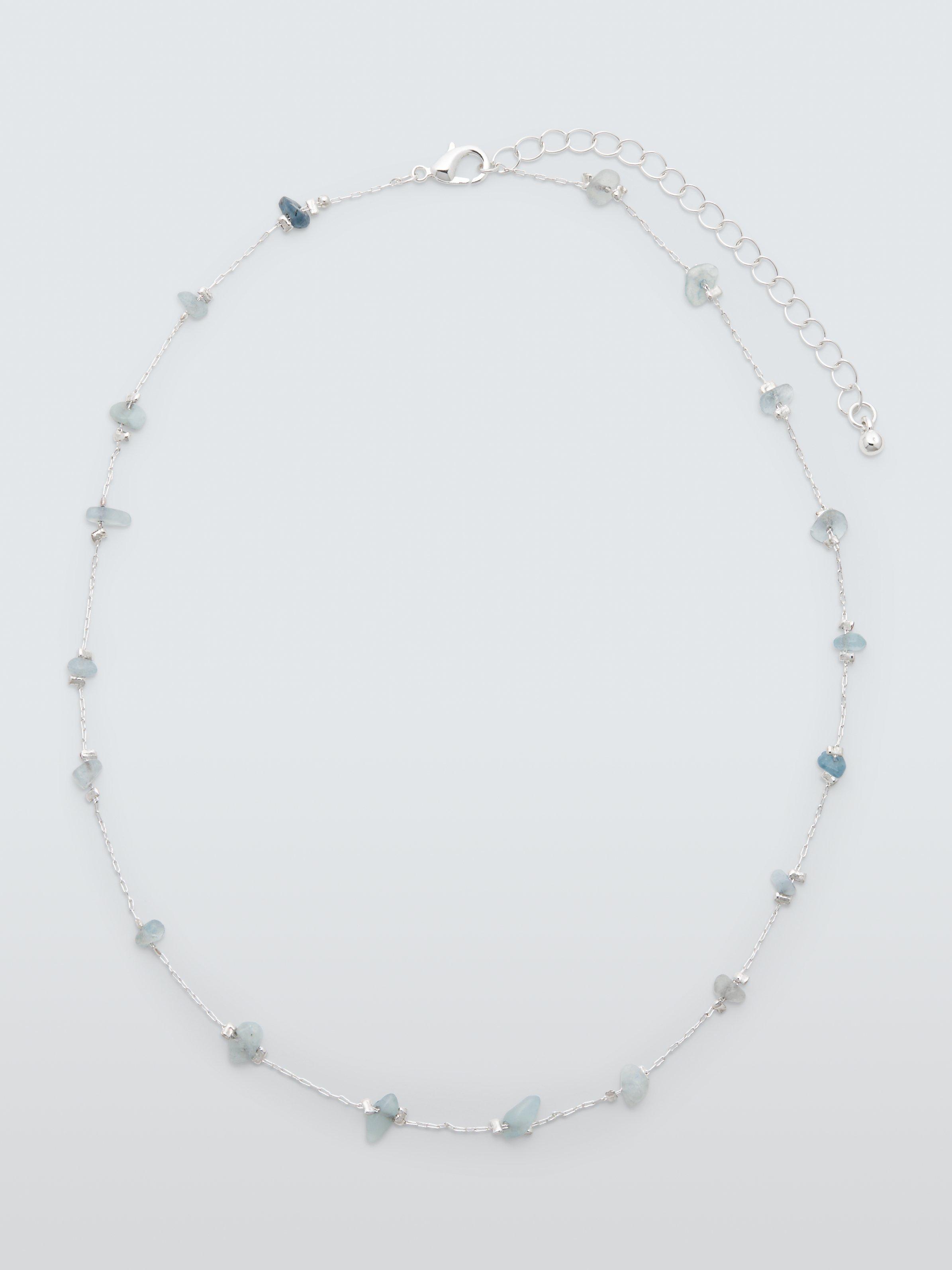 John Lewis Semi Precious Stone Chip Spacer Necklace, Blue Quartz/Silver