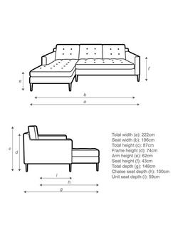 John Lewis Draper II Chaise LHF Sofa, Metal Leg - view 2, 