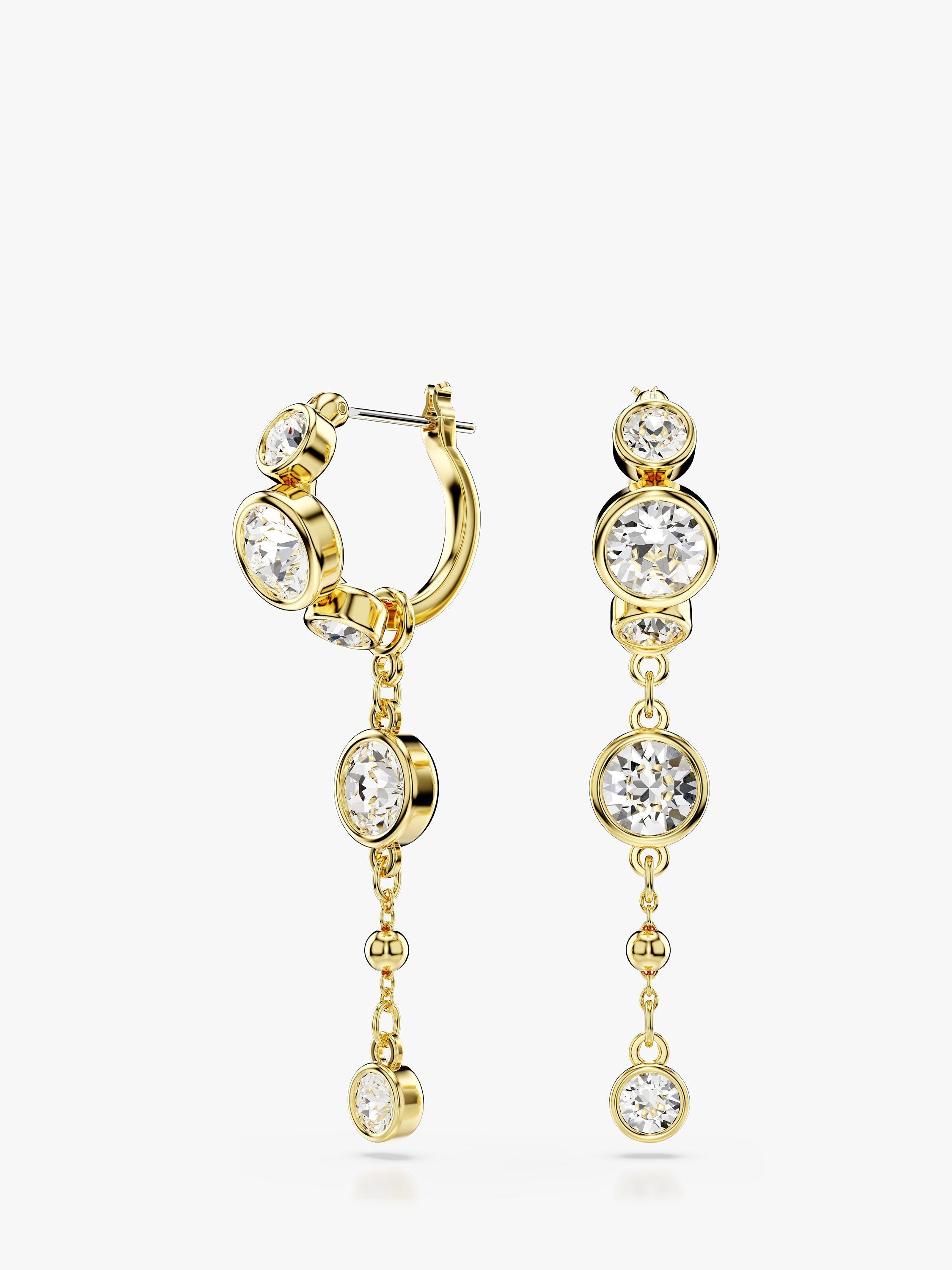 Product image 1 of 4, which shows Swarovski Crystal Hoop and Chain Earrings, Gold