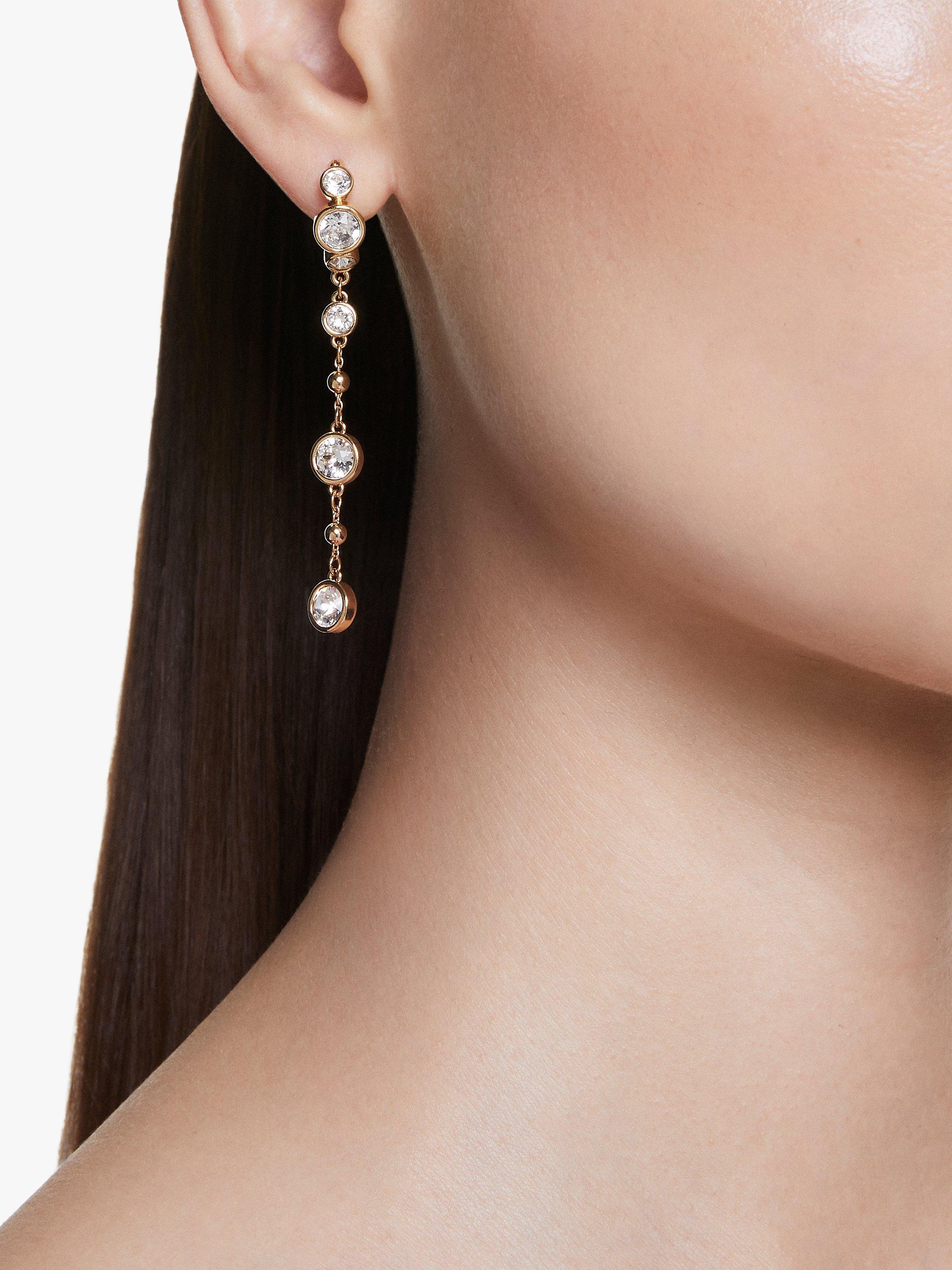 Product image 2 of 4, which shows Swarovski Crystal Hoop and Chain Earrings, Gold