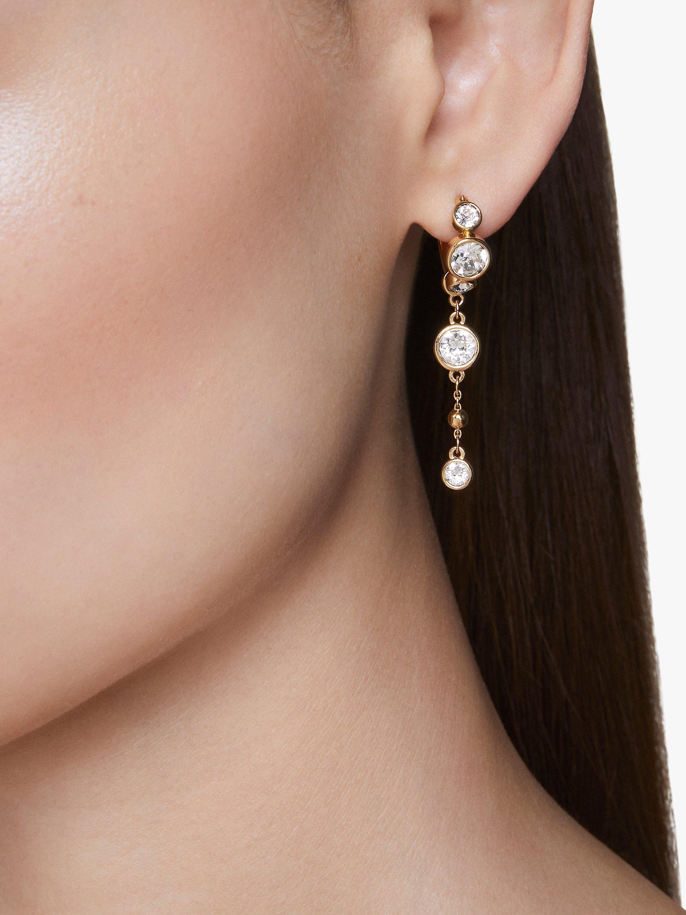 Product image 3 of 4, which shows Swarovski Crystal Hoop and Chain Earrings, Gold