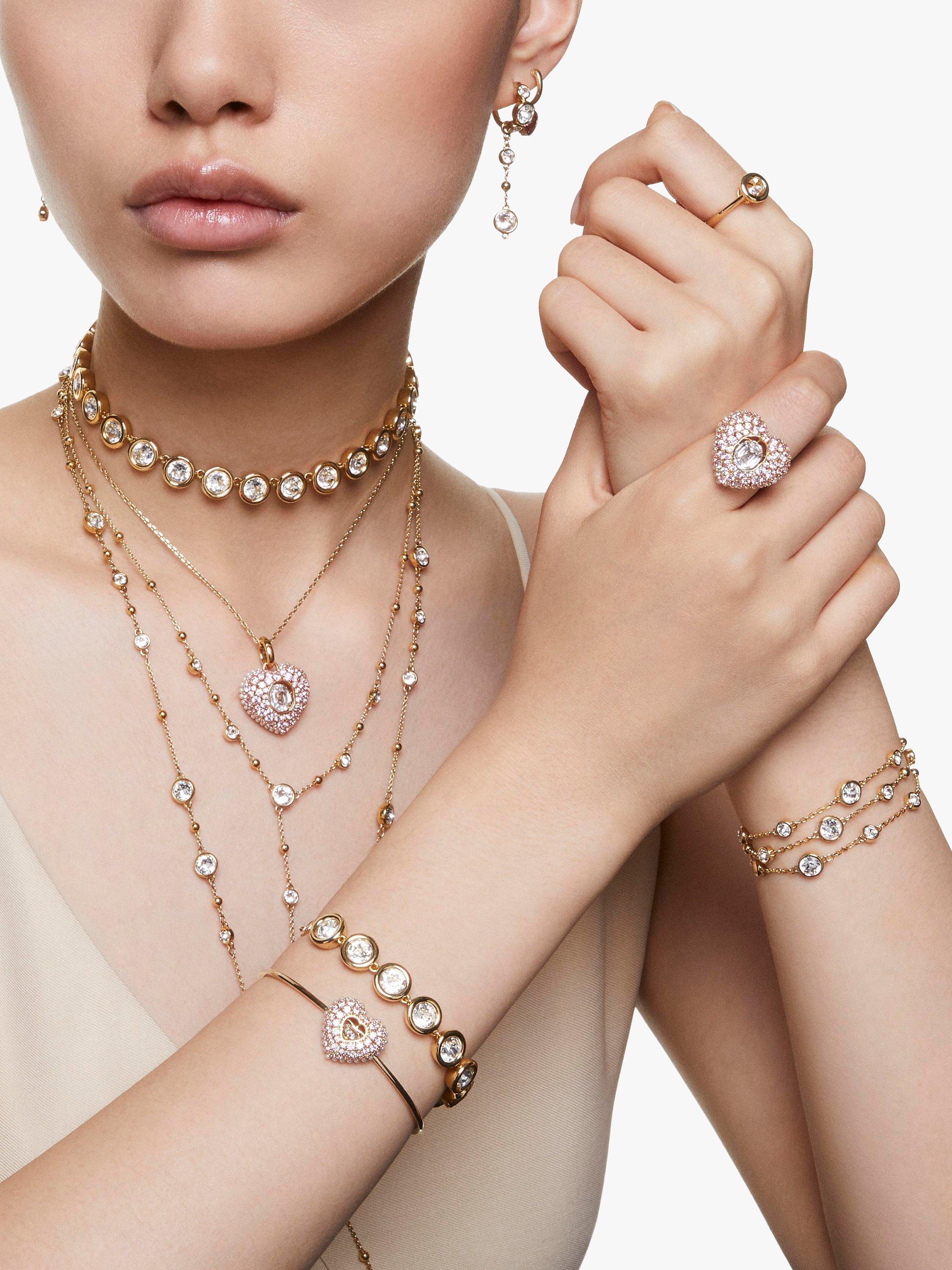 Product image 4 of 4, which shows Swarovski Crystal Hoop and Chain Earrings, Gold