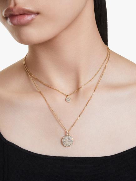 Swarovski Meteora Double Chain Pave Crystal Pendant Necklace - view 2, Gold
