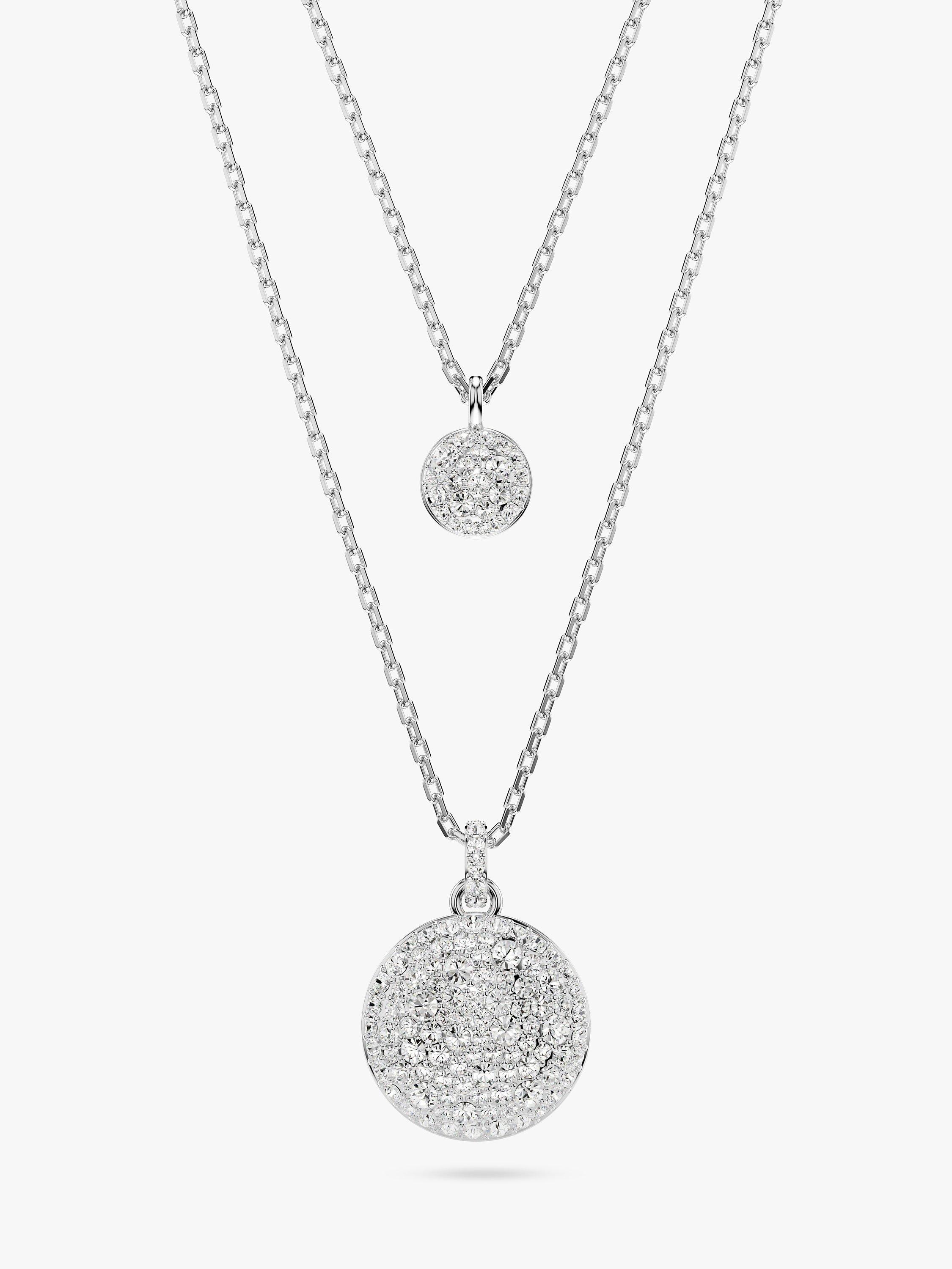 Product image 1 of 7, which shows Swarovski Meteora Double Chain Pave Crystal Pendant Necklace, Silver