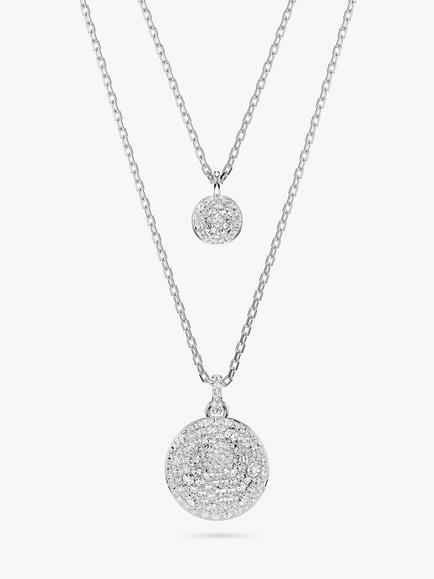 Swarovski Meteora Double Chain Pave Crystal Pendant Necklace, Silver
