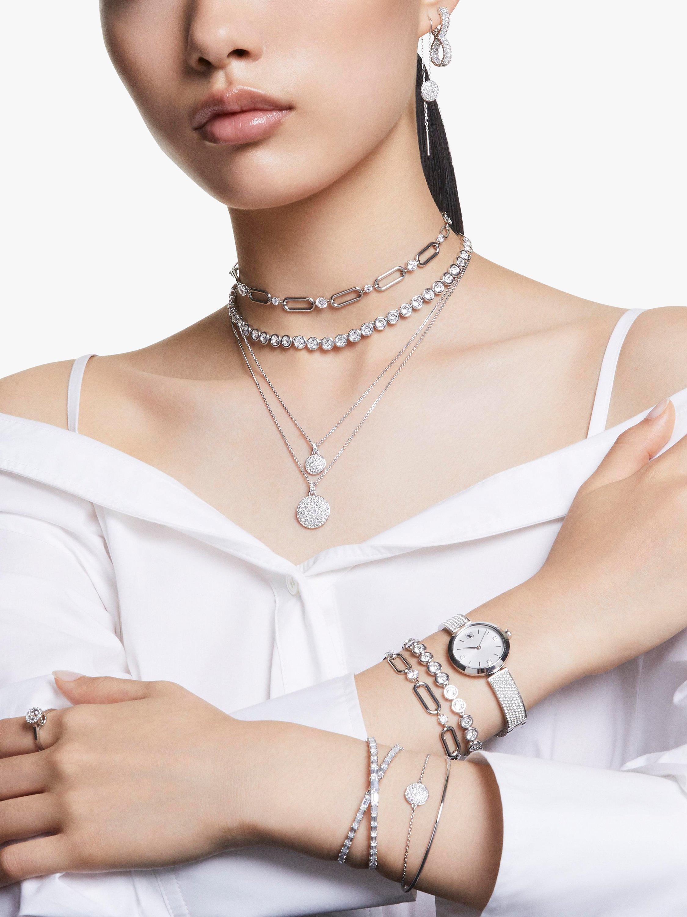 Product image 6 of 7, which shows Swarovski Meteora Double Chain Pave Crystal Pendant Necklace, Silver