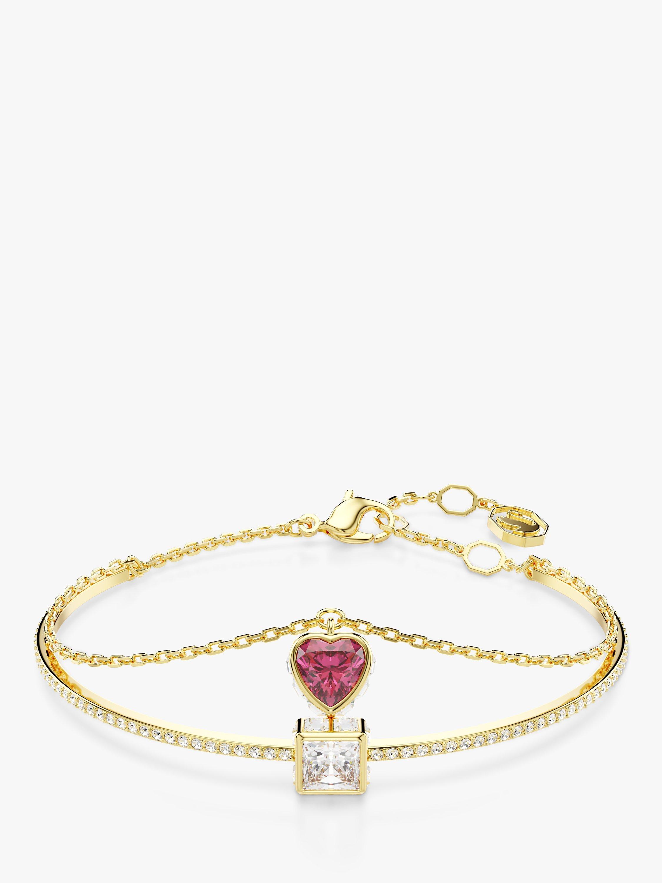 Product image 1 of 4, which shows Swarovski Chroma Crystal Heart Chain Detail Bangle, Gold/Multi