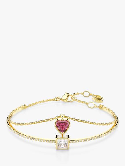 Swarovski Chroma Crystal Heart Chain Detail Bangle, Gold/Multi, Gold/Multi