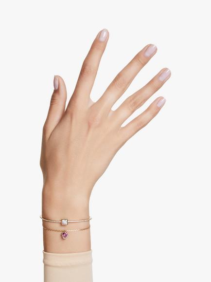 Swarovski Chroma Crystal Heart Chain Detail Bangle, Gold/Multi - view 2, Gold/Multi