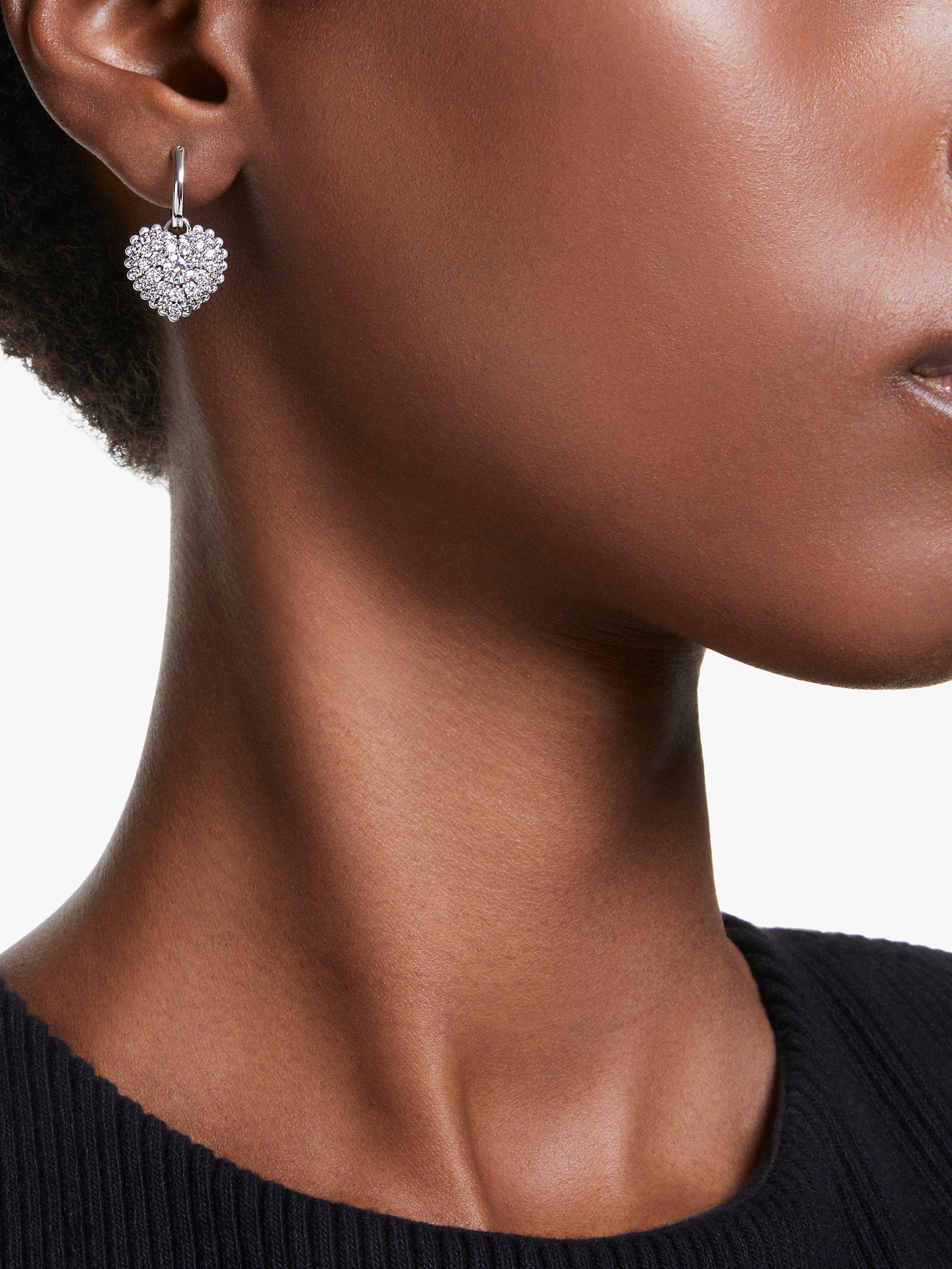 Product image 3 of 4, which shows Swarovski Hyperbola Crystal Heart Drop Earrings, Silver