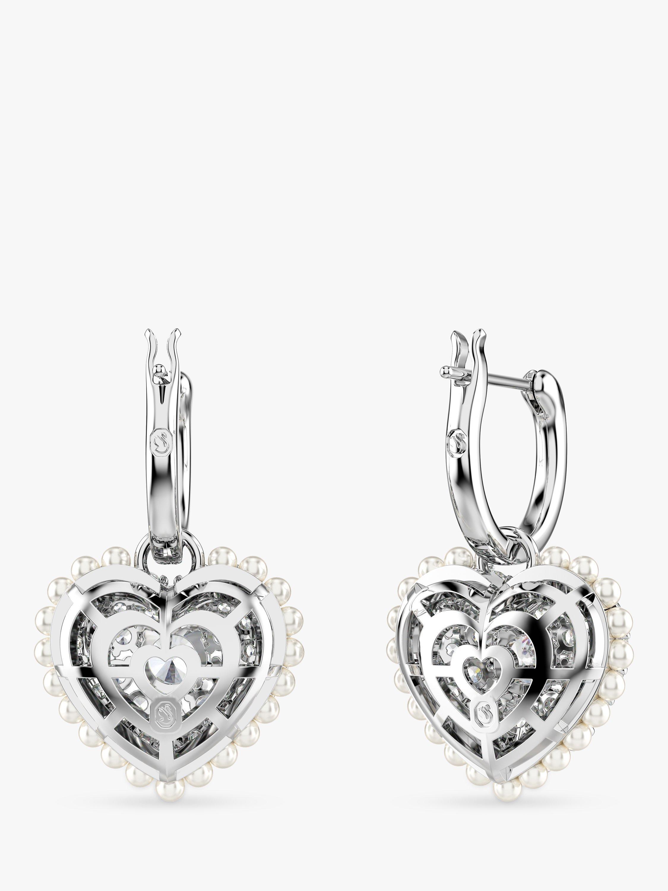 Product image 4 of 4, which shows Swarovski Hyperbola Crystal Heart Drop Earrings, Silver
